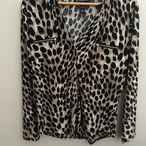 INC International Concepts Black and Tan Graphic Fitted Blouse